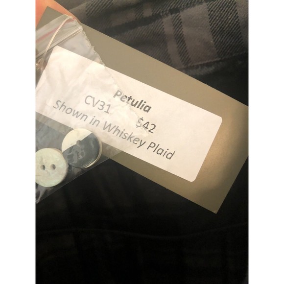 TULIP whiskey Plaid XS button Down Shirt NWT Cotton Black Gray Bustle Back lagen - Picture 7 of 8